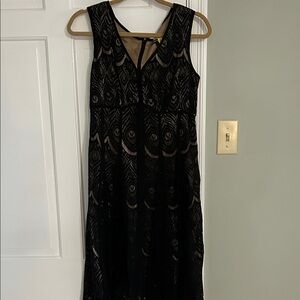 Nanette Lepore Black Lace Overlay Maxi Dress with Nude Lining